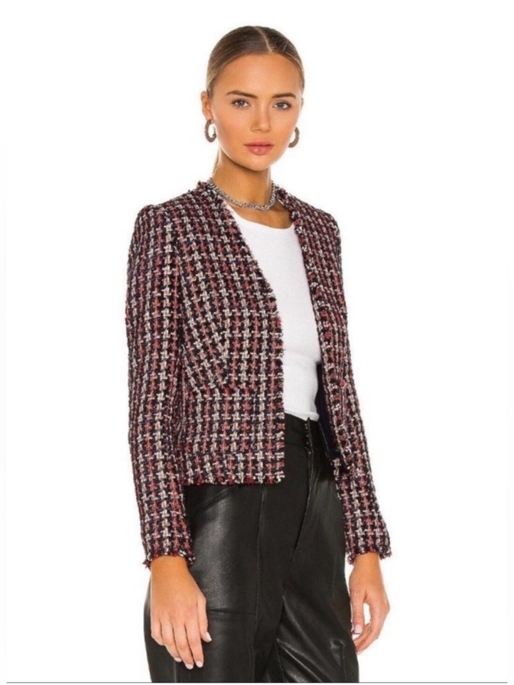 L’AGENCE Tweed Adette Open Front Jacket in Multi-Pink size medium